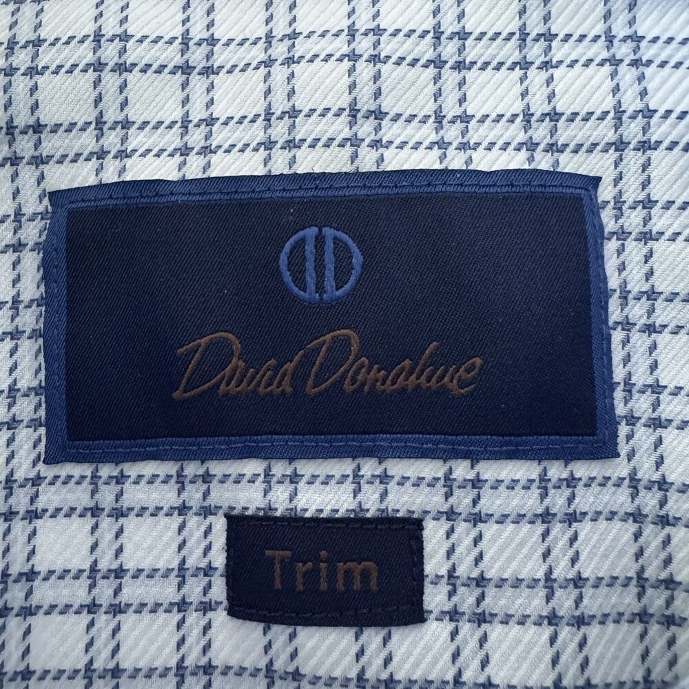 David Donahue Trim Fit‎ Dress Shirt Mens 14.5 32/33 White Blue Plaid Check Slim - Picture 8 of 14